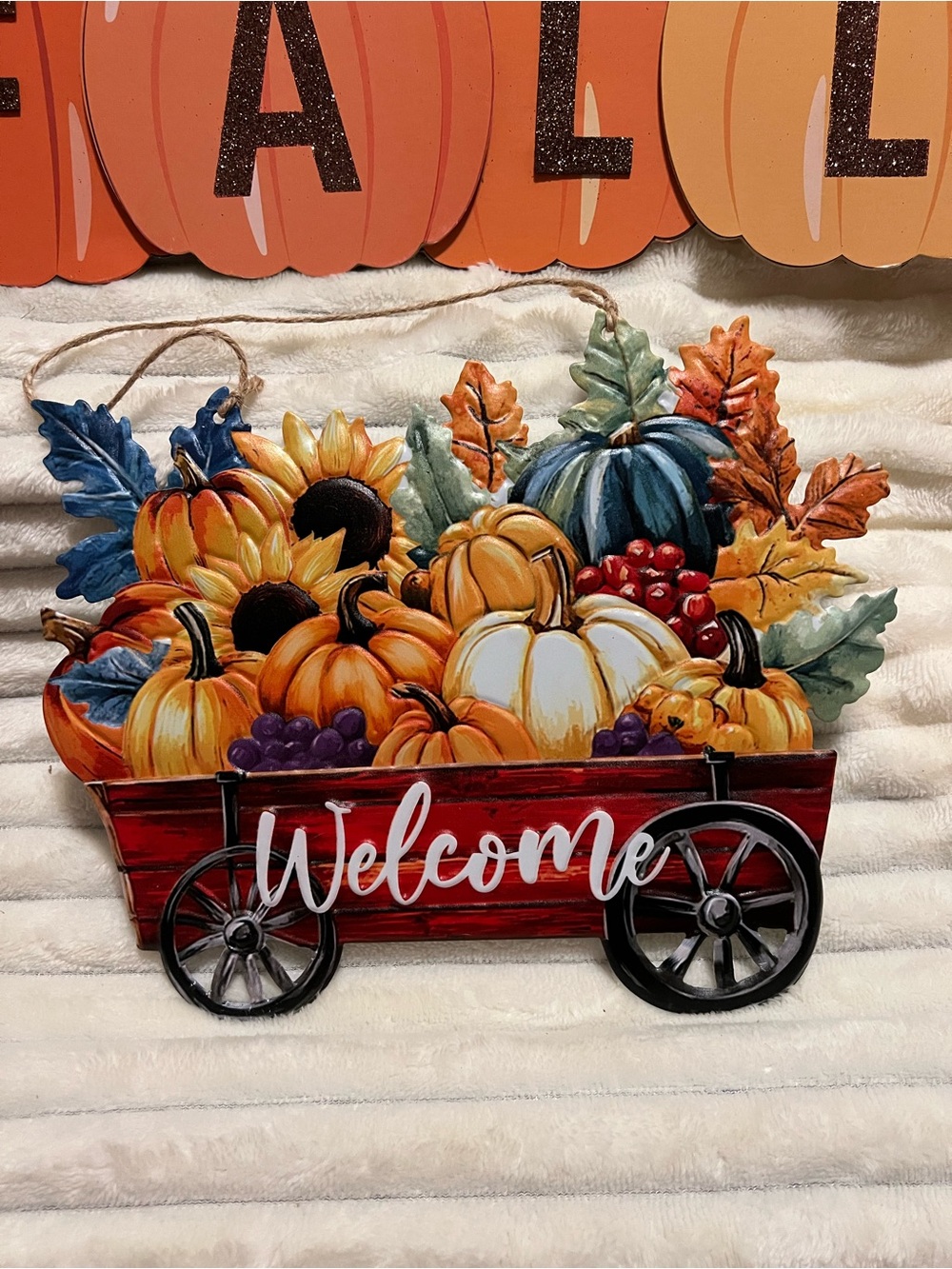 Farmhouse Fall 'FALL' Pumpkin & Wagon Welcome Wall Hanging Signs NWT - Picture 2 of 4